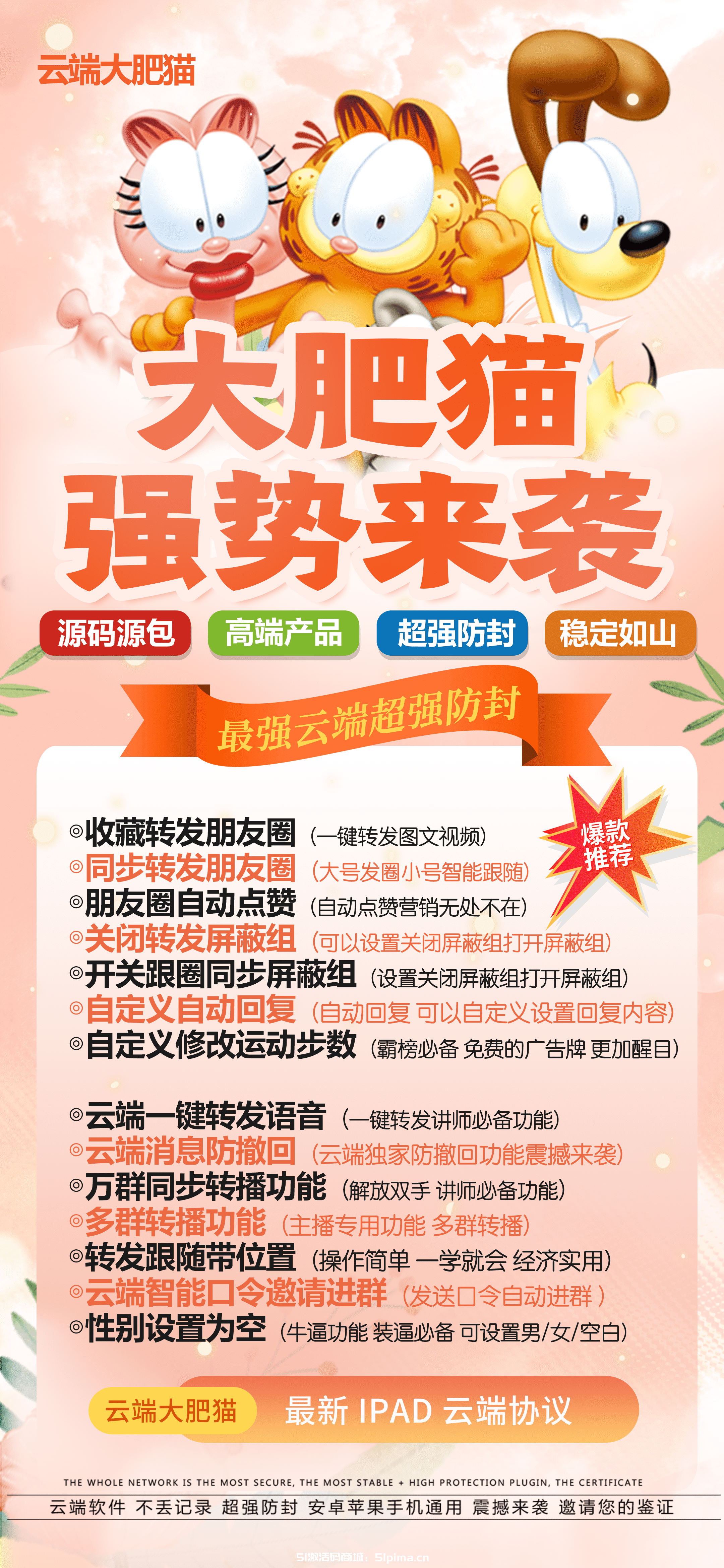 【云端大肥貓官網月卡季卡年卡】網頁版/轉發同步跟隨朋友圈/自動點贊